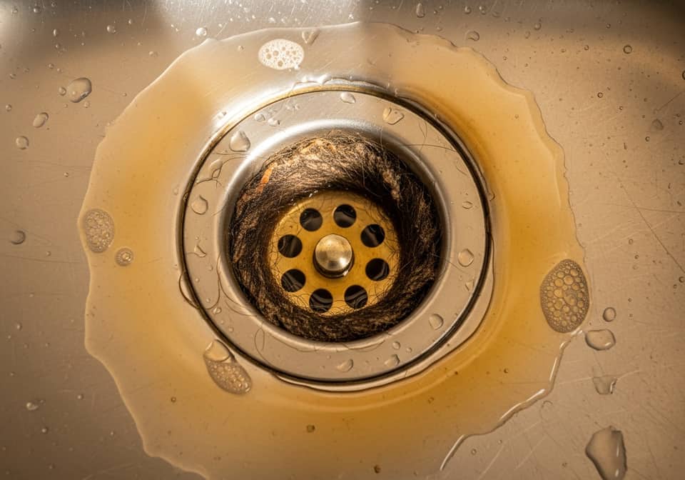 Kitchen sink drain — before and after service — before